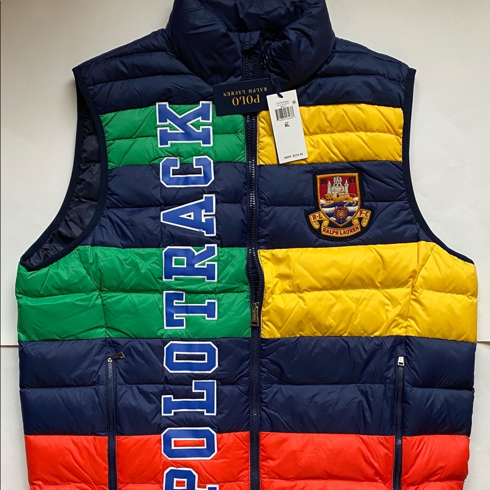 MSRP$228 NEW Polo Ralph Lauren Packable Down Multi Color Block Vest Mens Sz XL